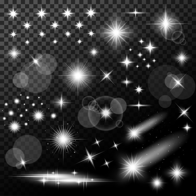 Estrelas e luzes de várias formas sobre um fundo escuro
