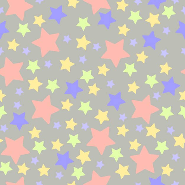 Estrelas multicoloridas abstratas sem costura padrão em um fundo cinza suave