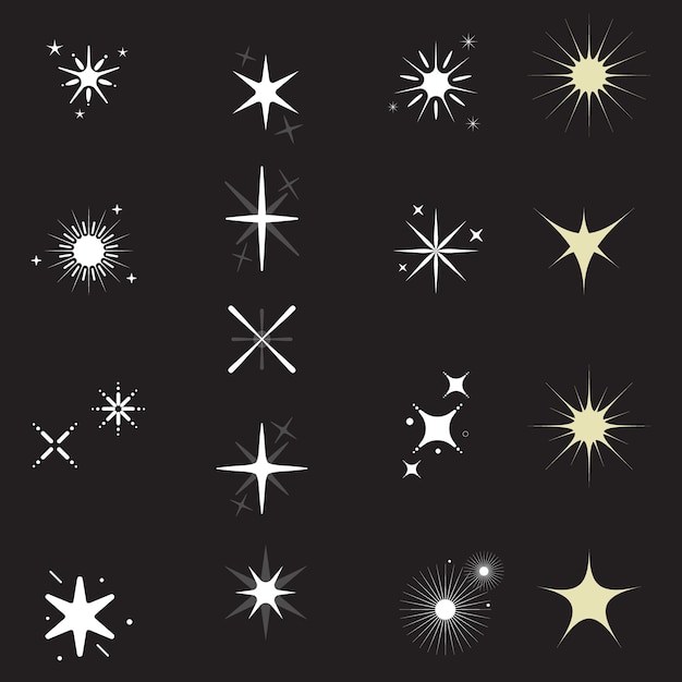 Estrelas set ícones ícones brilhantes símbolos vetoriais de Natal isolados ícones de estrelas brilhantes desenhados