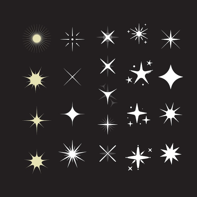 Estrelas set ícones ícones brilhantes símbolos vetoriais de Natal isolados ícones de estrelas brilhantes desenhados