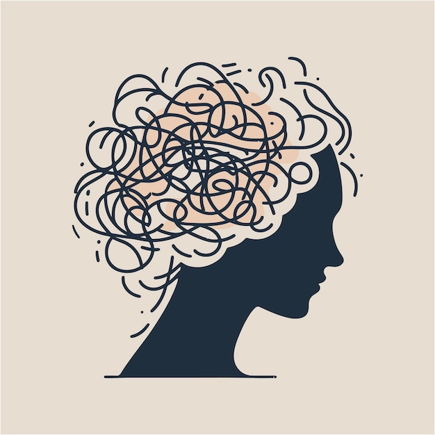 Estresse confusão tensão da cabeça rabiscos redondos sentimento pensamentos dor de cabeça tensão ansiedade dor mulheres