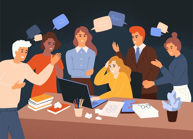 Estresse no trabalho Pessoal de escritório Exausto por falhas Equipe irritada Prazo de entrega de papelada Influência criativa Empregados Pressão de opinião de colegas Trabalhador nervoso Ilustração de desenho animado vetorial