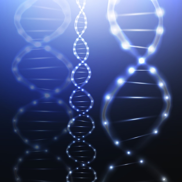 Vetor estrutura da molécula de dna em um fundo azul.