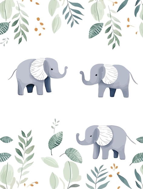 Vetor estrutura de elefantes vetores com plantas e folhas naturais