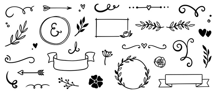 Vetor estrutura de flores vintage fita doodle elemento desenhado à mão doodle bonito floral borda flecha faixa de bandeira