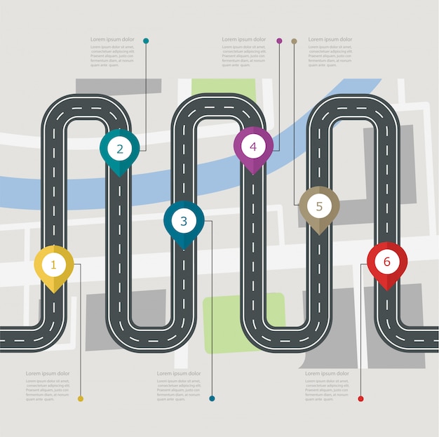Estrutura de infográfico de estrada infográfico com ponteiro de pino. Navegação com mapa da cidade