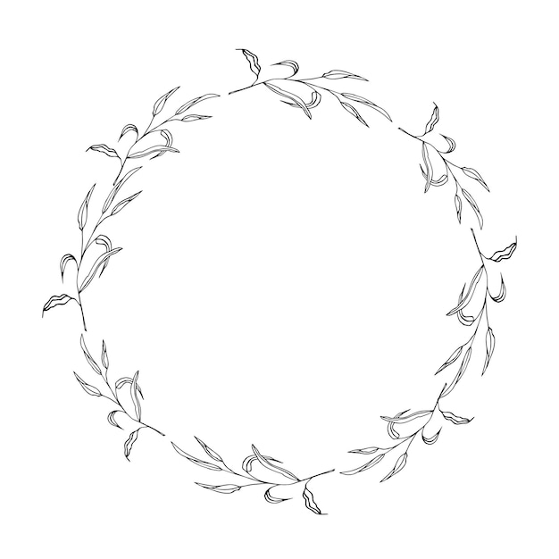 Vetor estrutura de linha de círculo floral desenhada à mão folhas de eucalipto coroa ilustração vetorial para cartão ou convite de casamento isolado em fundo branco