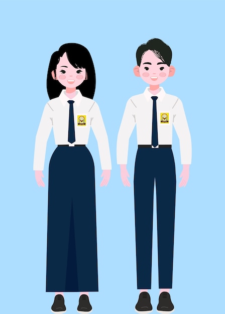 Estudante de corpo inteiro da escola secundária júnior em uniformes indonésios. ilustração de alunos do ensino médio.