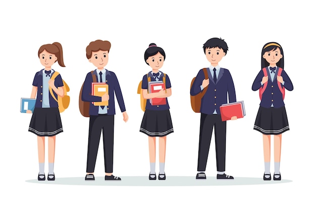 estudante do ensino médio de personagem em ilustração vetorial de uniforme escolar