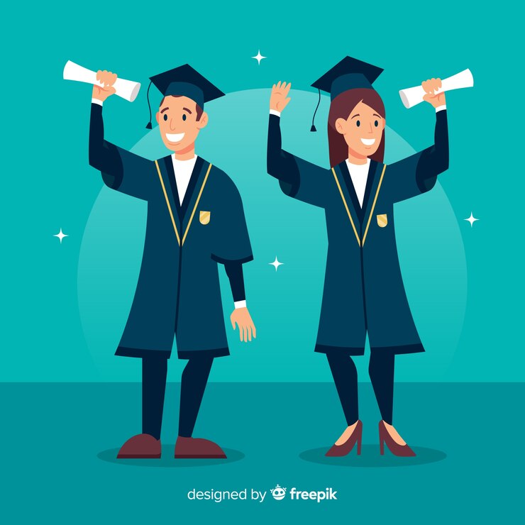 Vetor estudantes, com, chapéus graduação