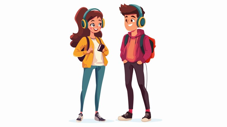 Vetor estudantes de casal diverso desfrutando de uma festa estéreo em uma cidade vibrante ilustração vetorial de desenhos animados