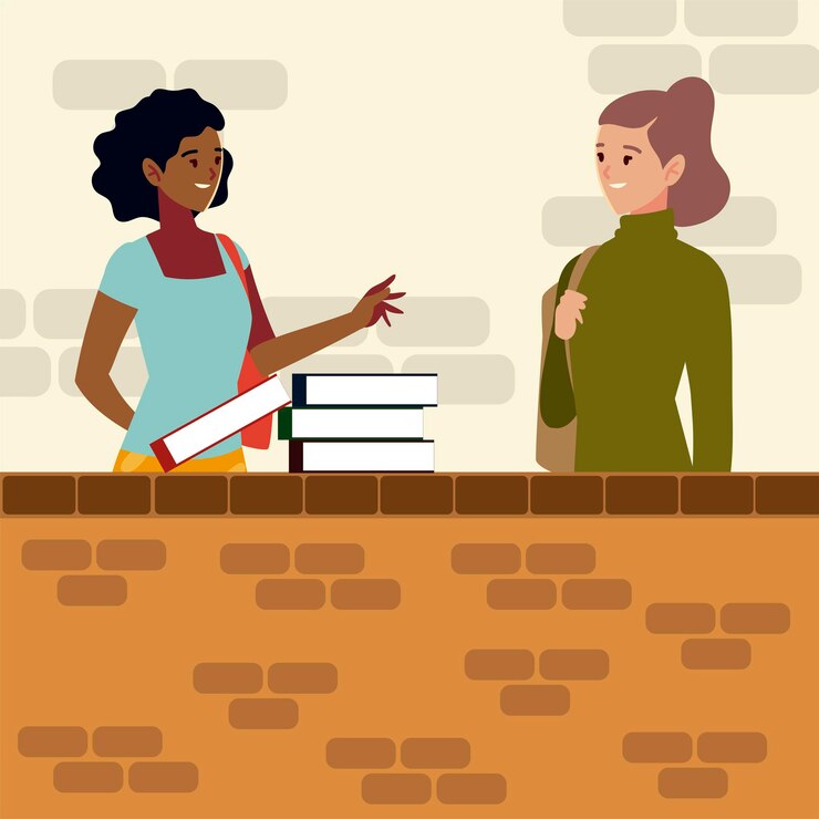 Vetor estudantes duas mulheres com livros de design educacional