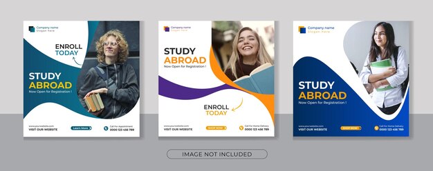 Vetor estude no exterior conjunto de design de postagem de mídia social