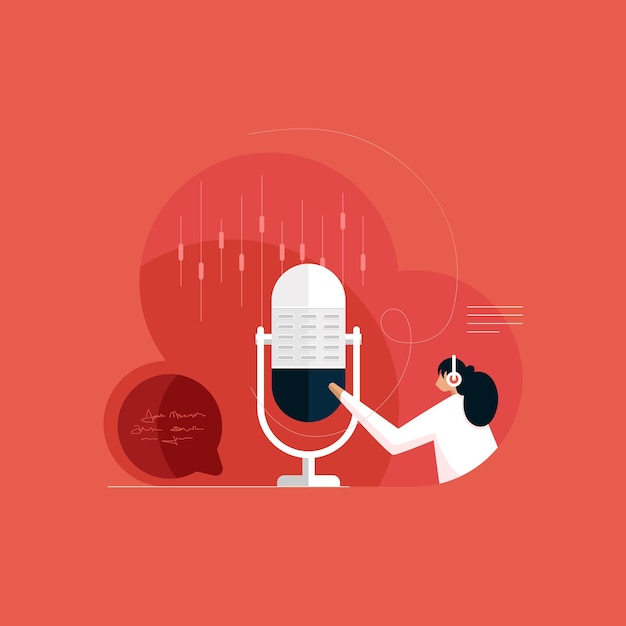 Estúdio de gravação com tecnologia de transmissão ao vivo no elemento de microfone de podcast de rádio aéreo