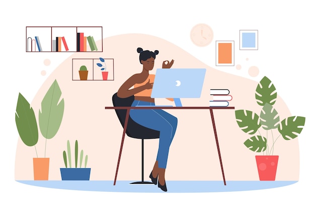 Estudo on-line de estudante feminina em casa treinamento de menina em mesa com computador e livros