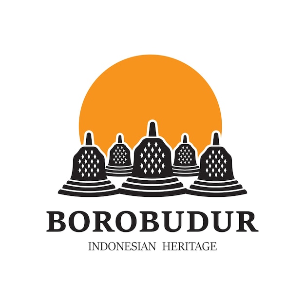 Vetor estupa do templo de pedra de borobudur patrimônio da indonésia desenho de logotipo de silhueta