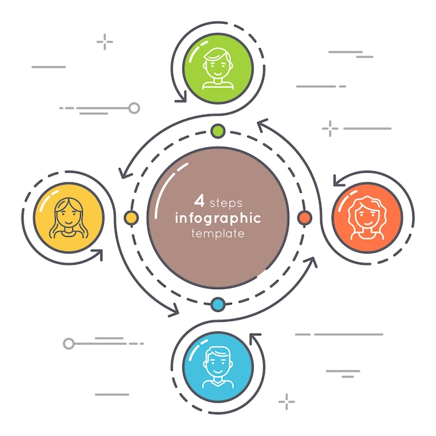 Etapas de estilo simples círculo modelo infográfico. linha fina de negócios