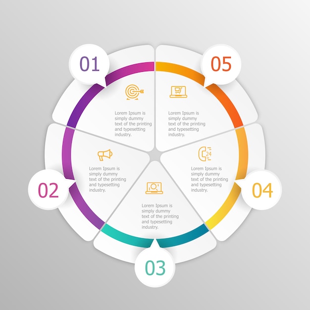 Etapas de infográficos de círculo abstrato para apresentação ou ilustração de relatório