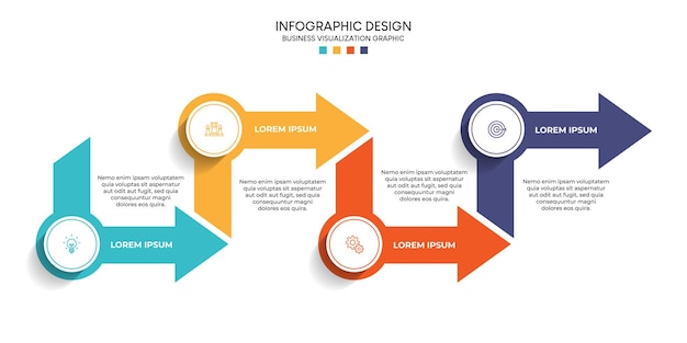 Etapas de visualização de dados de negócios Linha de tempo de processo Design de modelo infográfico com ícones