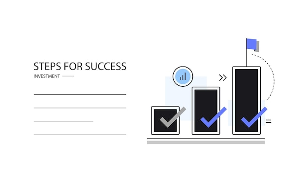 Etapas para o sucesso, lista de verificação de planejamento de ícones de acabamento para o projeto de estratégia de progresso de meta