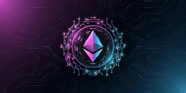 Ethereum criptomoeda. moeda digital para apresentação. placa de circuito do computador. blockchain de vetor