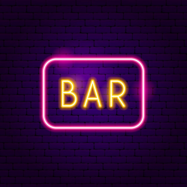 Vetor etiqueta bar neon. ilustração em vetor de promoção de rua.