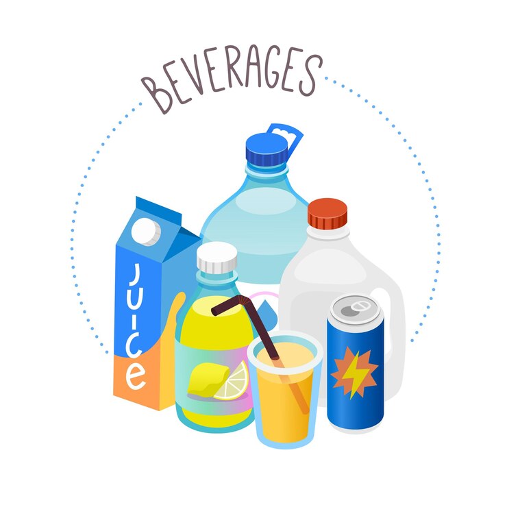 Vetor etiqueta circular para o departamento de bebidas de uma mercearia ou mercado online
