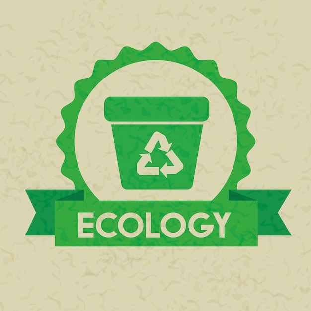 Etiqueta com ecologia reciclar lixo e fita