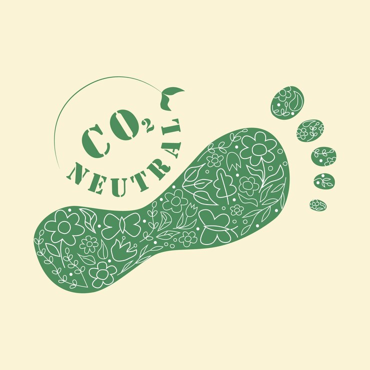 Vetor etiqueta da pegada de carbono co2 pegada verde neutra com folhas de flores zero ou emissões de carbono livres