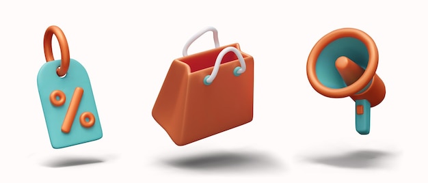Etiqueta de desconto saco de compras megafone Etiqueta com sinal de porcentagem