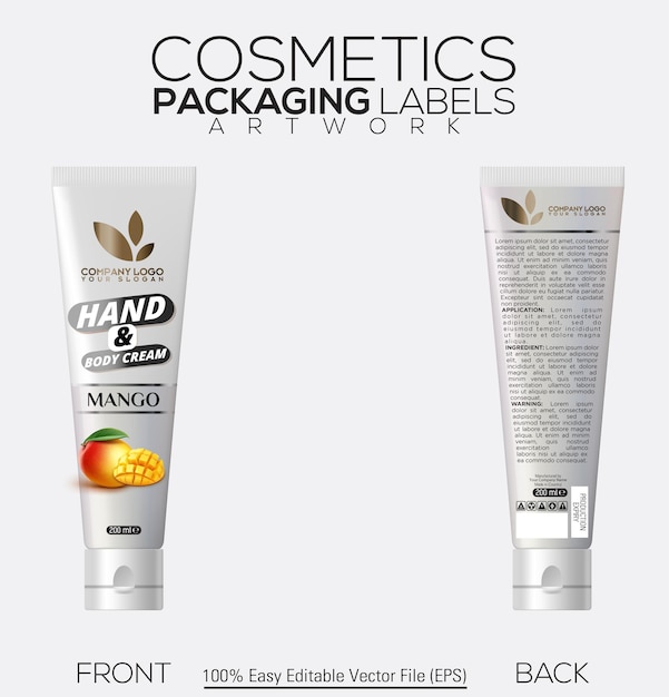 Etiqueta de embalagem de cosméticos Creme para mãos e corpo com sabor a manga