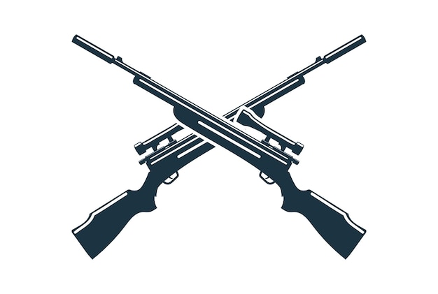 Etiqueta de emblema de emblema de armas cruzadas para design de logotipo de clube de caça de animais selvagens