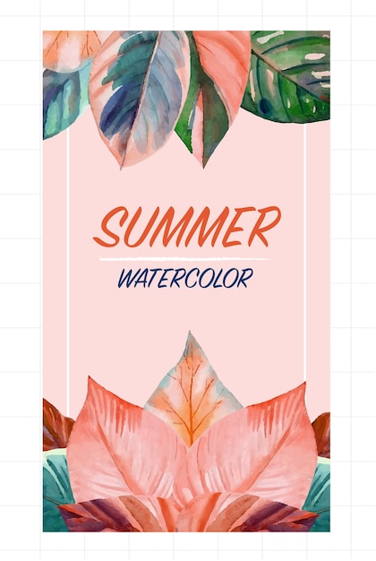 Etiqueta de folha de verão pintada em aquarela