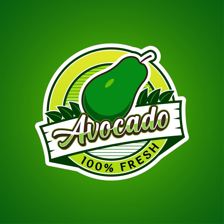 Vetor etiqueta de logotipo para frutos de abacate com texto adicional