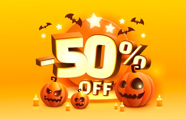 Etiqueta de marketing de folheto de promoção de banner de venda especial de halloween 50 vetor grátis