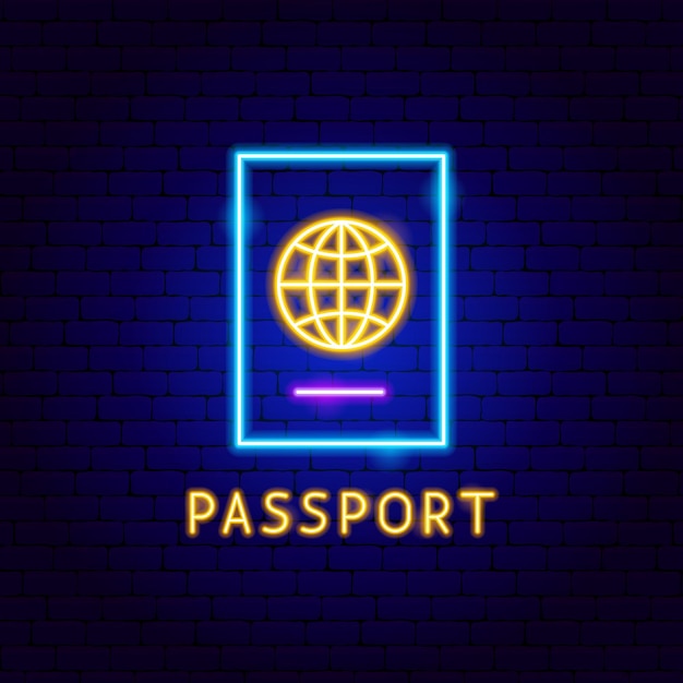 Etiqueta de néon do passaporte