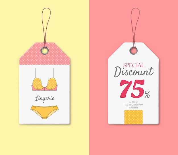 Vetor etiqueta de preço com desconto com lingerie clássica