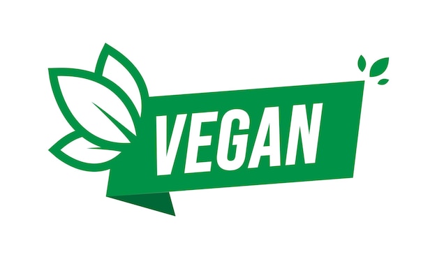 Vetor etiqueta de rótulo de ícone e logotipo orgânico vegano fita de folha verde