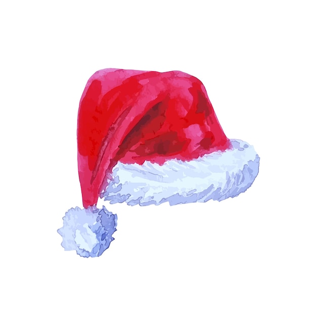 Etiqueta de roupas isoladas desenhadas à mão em aquarela de chapéu de natal vermelho de papai noel