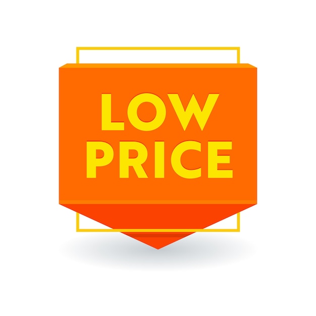 Etiqueta de seta promocional de baixo preço, banner ou ícone isolado, oferta promocional de venda, redução de custo, etiqueta de desconto. Etiqueta de desconto de desconto ou emblema, design de cupom em fundo branco. Ilustração vetorial