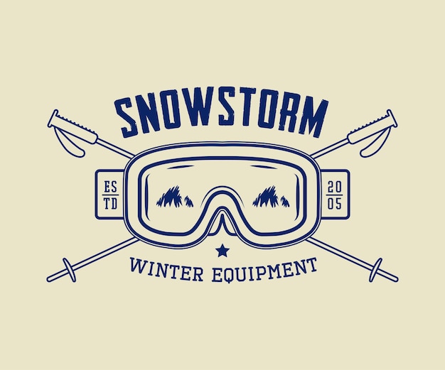 Etiqueta do emblema do logotipo do esporte de inverno vintage ou equipamento de inverno e marca d'água com máscara
