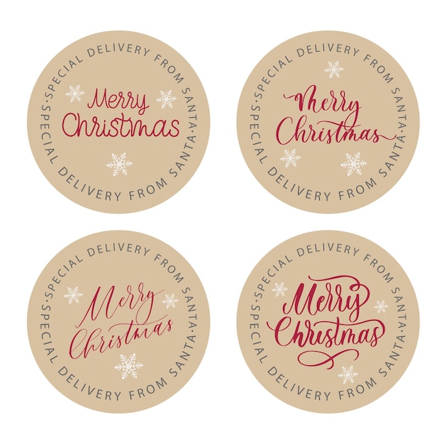Etiqueta redonda clássica para endereços de remetente personalizados em papel kraft brown do feliz natal
