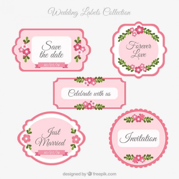 Vetor etiquetas de casamento cor de rosa