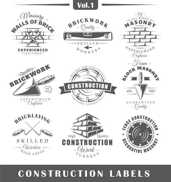 Etiquetas de construção vintage