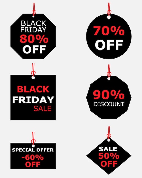 Vetor etiquetas de desconto de vendas na sexta-feira negra definem rótulos de promoção e vendas de compras