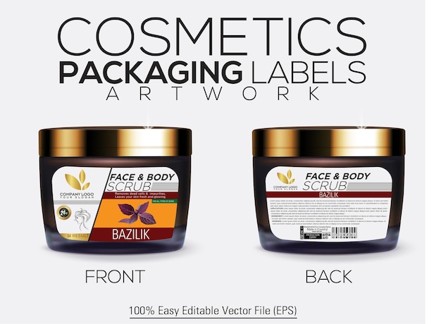 Etiquetas de embalagem de cosméticos Scrub de rosto e corpo 500 ml Mockup de frasco com Bazilik