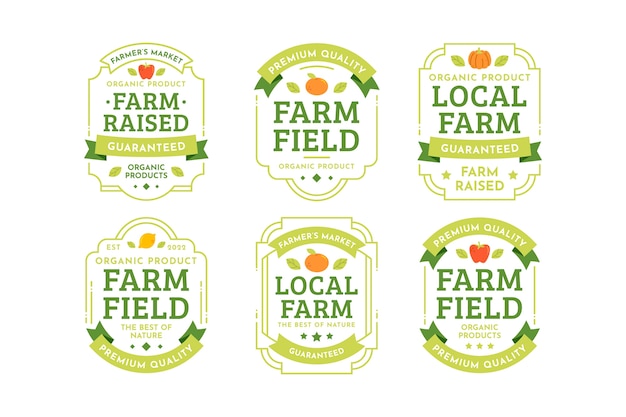 Vetor etiquetas de mercado de agricultores de design plano desenhados à mão