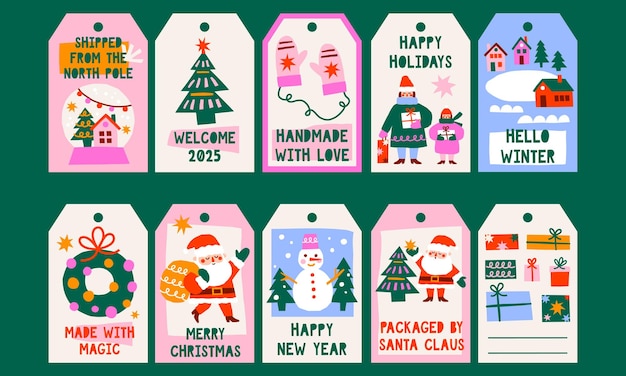 Etiquetas de presente de Natal com elementos bonitos Etiquetas de Natal Modelos vetoriais Gráficos de Férias