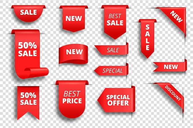 Etiquetas de venda vermelha banner de promoção etiqueta de preço especial oferta exclusiva tag conjunto de vetores