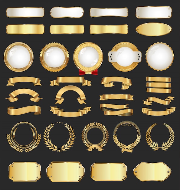 Vetor etiquetas e emblemas de luxo dourado